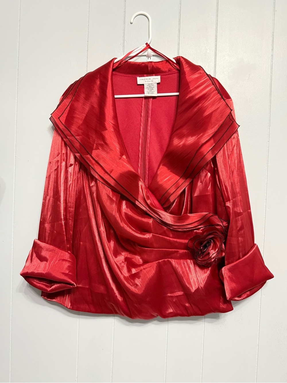 Jackie Jon Woman Gorgeous Red Satin wrap style blouse with Back Zipper Size 20W